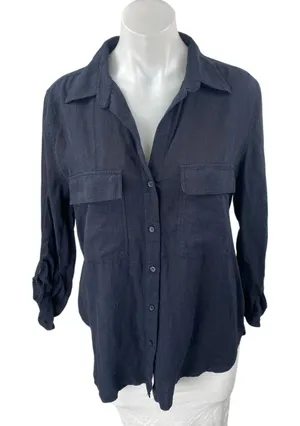 Aritzia Babaton Women's Black Linen Long Sleeve Button Down Shirt Top Size S thumbnail 1