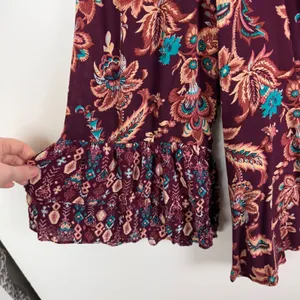 Cato Boho Floral Peasant Bell‎ Sleeve Blouse Size 22/24W Burgundy Lightweight thumbnail 2