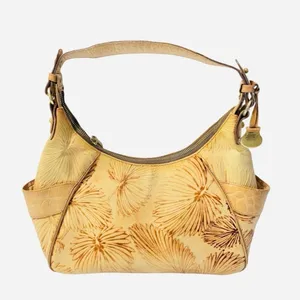 Brahmin Tan Tahiti Palm leaf and Crocodile embossed Shoulder Bag Rare Htf thumbnail 6