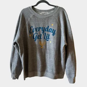 Wildfox Gray Hanukkah Cozy Girl Sweater Everyday Get Lit Menorah Graphic Large‎ thumbnail 2