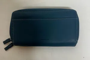 mundi Teal Leather Zip Wallet with White Stitching thumbnail 1