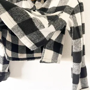 Zara Black White Cropped Buffalo Plaid Button Down Check Shacket thumbnail 6