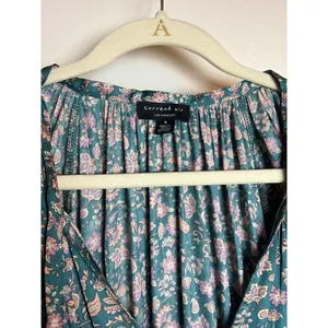 Anthropologie Current Air Tiered Green and Pink Floral Mini Dress Sz. S thumbnail 9