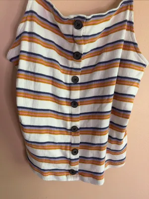 American Eagle Outfitters White Tank Top with Mustard & Navy Stripes thumbnail 3