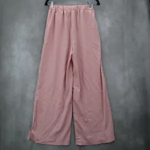 Pink‎ Belted Wide Leg Boho Pull On Straight Leg Elastic Trousers Pant M Medium Pink thumbnail 2