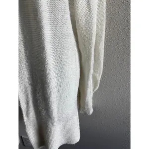 Azure Cardigan Sweater L Cream Vintage Tie Neck Ribbed Knit Open Front USA Made thumbnail 8