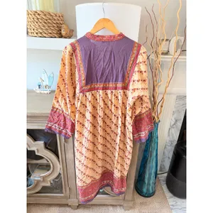 Matta Tunic Dress Womens Orange Purple Floral Block Print Small thumbnail 2