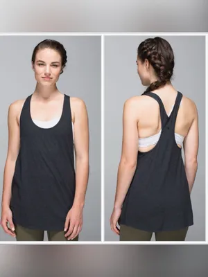 Lululemon Om Racerback Tank Heathered Black Grey Long Loose Yoga Top thumbnail 2