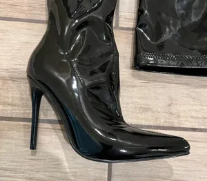 Over The Knee Glossy Stiletto Booth Tight High Boots Ultra High Heel Shoes Pointed Toe thumbnail 5