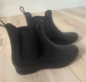 Jeffrey Campbell Black Chelsea Rain Boot with Blue Insole thumbnail 1