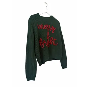 Queen of Sparkles Merry & Bright Christmas Sweater Green Size Large thumbnail 3