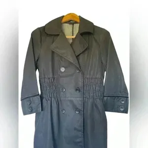 Willi Smith Black Double Breasted Trench‎ Coat Elastic Waist Button Front Small thumbnail 3