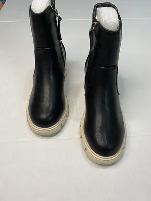 Black Boots With White 2 Inch Heel Kids Size 13 Side Zipper Combat /grunge Look thumbnail 2