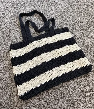 Black striped tote bag thumbnail 1
