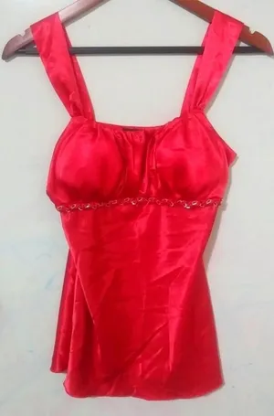 IN San Francisco M Y2K Babydoll Pink Red Satin Dressy Top thumbnail 1