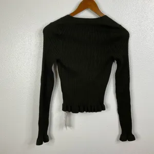 Commense NWT Ruffle Trim Dark Green‎ Ribbed Cardigan Size Small thumbnail 3