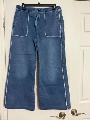Tractr Wide Leg Denim Pull-On jeans rayed detail big pockets medium boho grunge‎ thumbnail 3