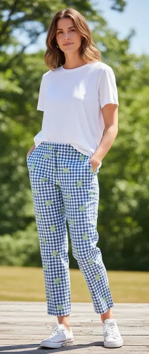 Lilly Pulitzer Blue Cotton Capri Hermit Crab Gingham Check Pants White Lbl 10 thumbnail 1