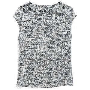 Ann Taylor Size Large Short Sleeve Blouse Top Shirt Blue Black and White thumbnail 2