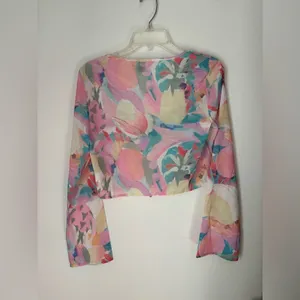 Princess Polly Sheer Floral Tie Front Crop Top Size 6 Pink thumbnail 12