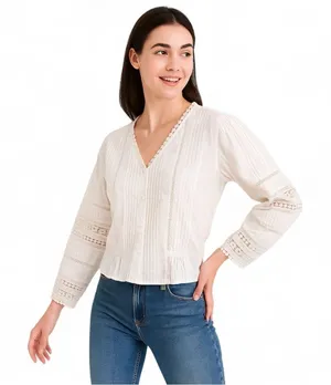 Chelsea & Violet Boho Pintuck Lace Blouse Medium Ivory Peasant Cottagecore thumbnail 1