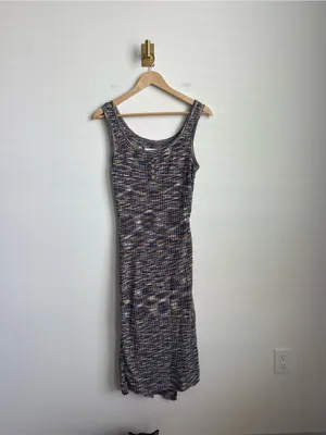 Anthropologie Daily Practice Space Dye Ribbed Midi Dress Blue Brown XS thumbnail 2