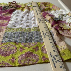 Cato Womens Patchwork Print Ruffle Tie Neck Blouse‎ Pink Yellow Size L thumbnail 7