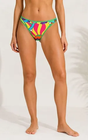 Colorful Cheeky Bikini Bottoms Size M High Cut Tropical Print Swimwear thumbnail 1