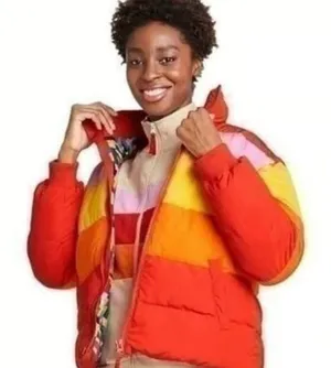 Target x Lego Color Block Puffer Jacket Vest Pink Red Yellow Orange Size Small thumbnail 1