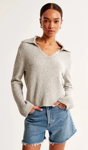 Abercrombie Textural Nock Neck Sweater Clay Brown Stripe thumbnail 1