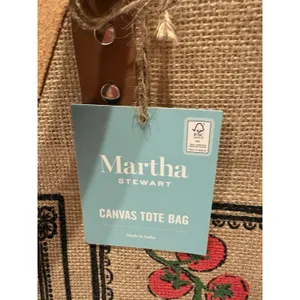 Martha Stewart Canvas Tomato Seeds Tote Bag. Styled like a rustic jute thumbnail 2