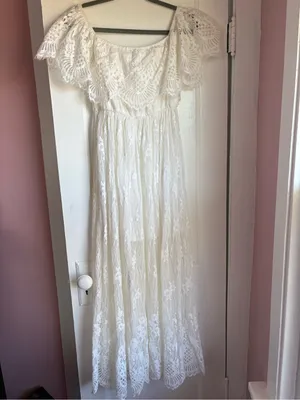 Lulus Sweetest Touch White Embroidered Lace Off-the-Shoulder Maxi Dress Size S thumbnail 2