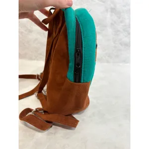 Cancun Mexico Floral Embroidered Mini Backpack Teal Brown Boho Artisan Bag‎ thumbnail 4