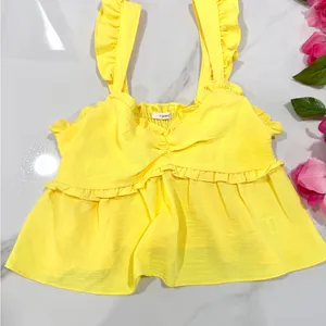 Yellow Y2K Ruffled Feminine Coquette Large Babydoll Crop Tank Top thumbnail 5