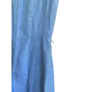 Uniqlo Linen Blend Blue Cap Sleeve A-Line Midi Dress Size Medium thumbnail 4