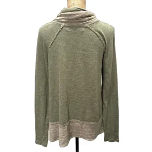 Free People Beach Cocoon Cowl Neck Top Olive Green Slub Knit Slouchy Size Medium thumbnail 2