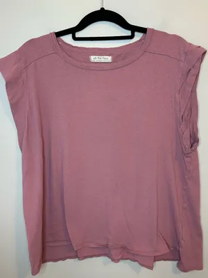 Free People We The Free XS Mauve Cotton Raw Seam Relaxed Cap Sleeve Top thumbnail 1