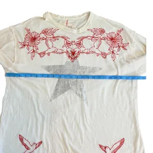 Free People We The Free Fly By Long Sleeve Tshirt Ivory Combo Star Embroidered M thumbnail 7