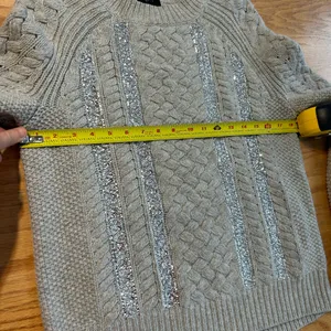 J‎ Crew Cable-Knit Sequin Sweater Size Small S Gray Crew Neck Merino Wool Blend thumbnail 8