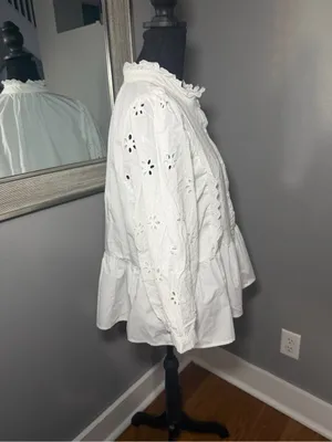 Entro Ever After Eyelet Lace Ruffle Coquette Cottage Romantic White Top Large thumbnail 6