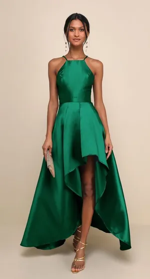 Lulus Broadway Show Emerald Green High-Low Gown Size Small NWT thumbnail 1