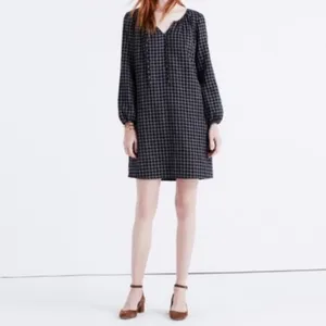 Madewell Signal Tunic Shift Dress Hayden Black White Windowpane Plaid Cotton M thumbnail 3