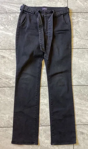 NYDJ Marilyn Straight Leg Jeans Charcoal Gray Tie Belt Trousers Size 6 thumbnail 1