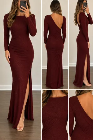 Windsor Long Sleeve Burgundy Dress (slit on left side, part of back is open) thumbnail 4