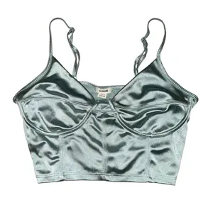 Garage light blue sleek shiny silver blue long line bra women’s size P/S thumbnail 1