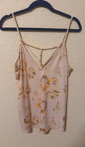 Free People Pale Pink Floral V-Neck Strappy Camisole thumbnail 1