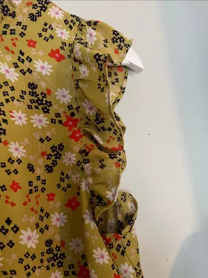 LOFT Olive Green Floral Ruffle-Sleeve Dress thumbnail 4