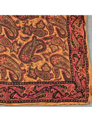 Vintage Paisley Patterned Silk Square Scarf with Orange and Red Tones Bohemian thumbnail 4