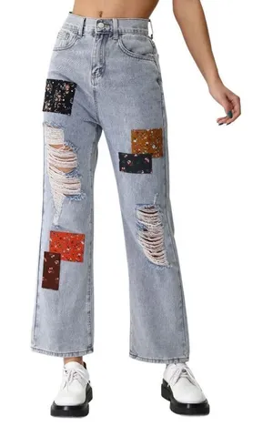 Nordstrom NWT Cider Patchy Denim Jeans Size 8 / 29” thumbnail 1