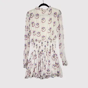 Free People Mini Dress Beige Wild Horses Dreamcatcher V Neck Smocked Medium thumbnail 3